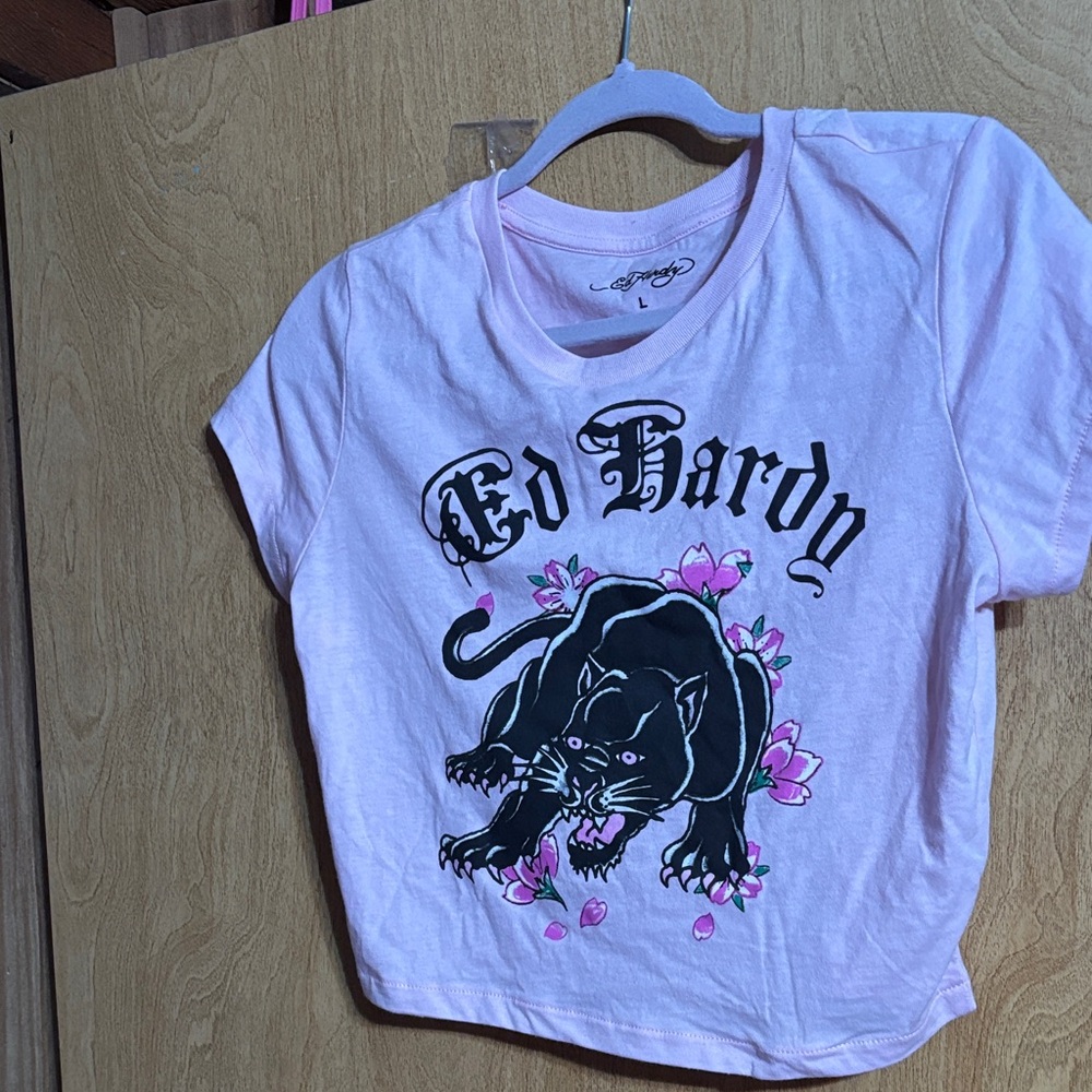 Ed Hardy Pink Crop Top with Panther Design